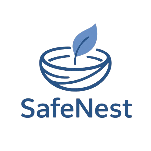 Logo hình vuông màu xanh dương với chữ viết tắt tổ chức màu trắng ở giữa